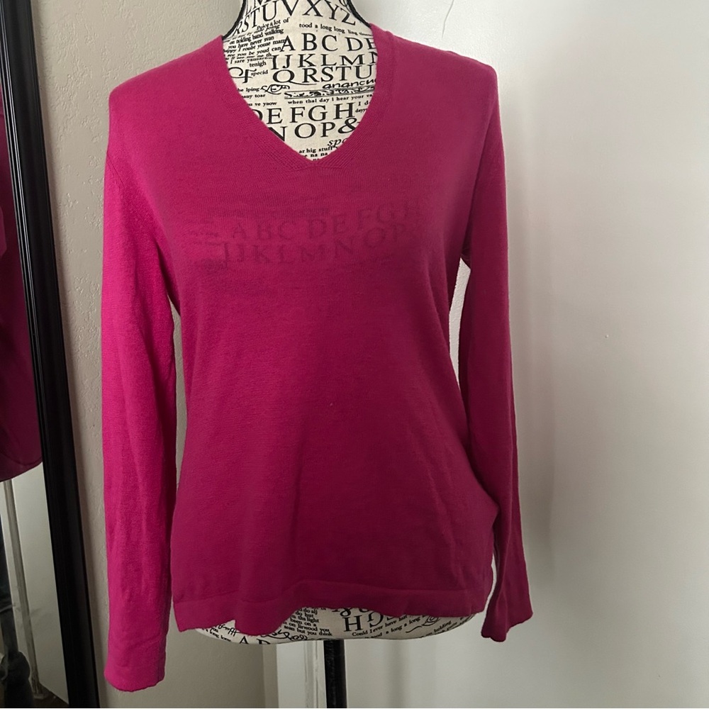 Banana Republic V Neck Sweater Magenta Fuchsia S Wool Cashmere Blend Soft Comfy